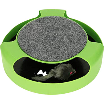 Smarty Pet Carpeted Cat Scratch Pad Spinning Toy With Mouse For Cats
